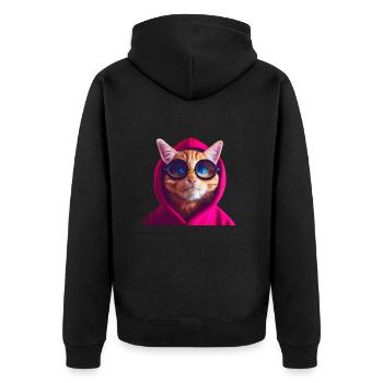 Ginger Cute Cat in farbigem Hoodie mit Brille - Unisex Premium Bio Zip Hoodie - Schwarz - Hinten - Nico (187cm)
