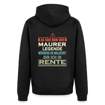 Maurer in Rente Handwerker mauern Maurerkelle - Unisex Premium Bio Zip Hoodie - Schwarz - Hinten - Nico (187cm)