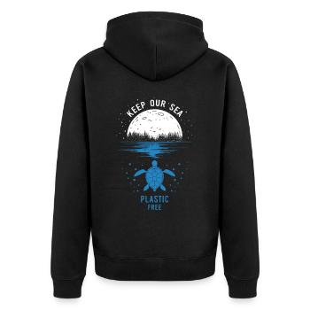 Halten Sie unser Meer plastikfrei - Unisex Premium Bio Zip Hoodie - Schwarz - Hinten - Nico (187cm)