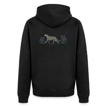 Deerhound und Disteln - Unisex Premium Bio Zip Hoodie - Schwarz - Hinten - Nico (187cm)