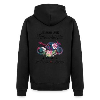 Femme Simple Qui Aime La Moto Et L'apéro - Veste à capuche bio Premium Unisexe - noir - Dos - Nico (187cm)