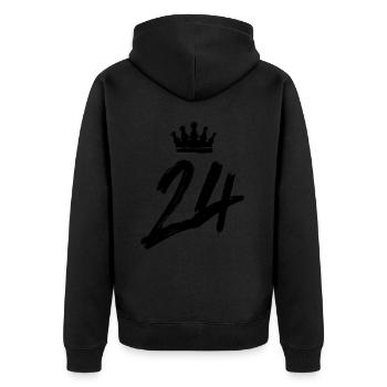 24 Zahl Krone - Unisex Premium Bio Zip Hoodie - Schwarz - Hinten - Nico (187cm)