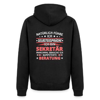 Ich führe Selbstgespräche - Sekretär Edition - Unisex Premium Bio Zip Hoodie - Schwarz - Hinten - Nico (187cm)