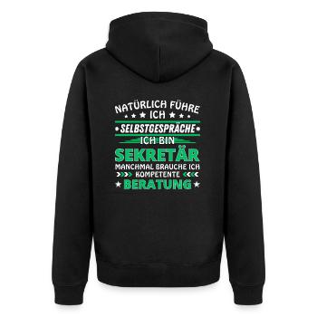 Ich führe Selbstgespräche - Sekretär Edition - Unisex Premium Bio Zip Hoodie - Schwarz - Hinten - Nico (187cm)
