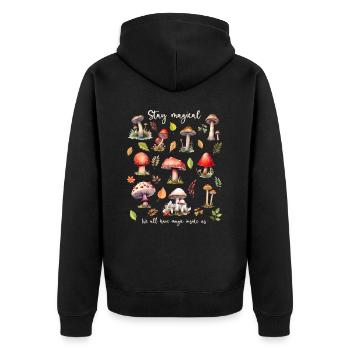 Pilze sind magisch. Naturfreund. - Unisex Premium Bio Zip Hoodie - Schwarz - Hinten - Nico (187cm)
