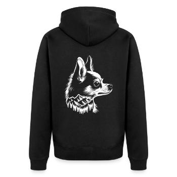 Hund Chihuahua Berg - Unisex Premium Bio Zip Hoodie - Schwarz - Hinten - Nico (187cm)