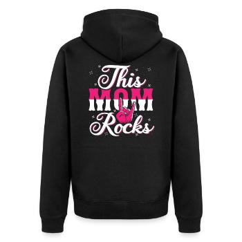 This Mom Rocks - Rock n Roll Mother - Unisex Premium Bio Zip Hoodie - Schwarz - Hinten - Nico (187cm)