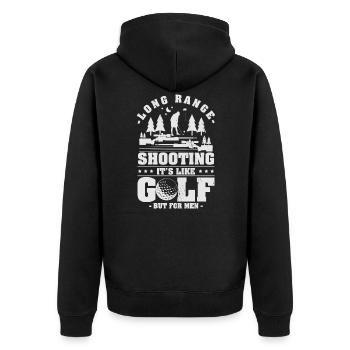 Long Range Shooting - It's Like Golf But For Men - Unisex Premium Bio Zip Hoodie - Schwarz - Hinten - Nico (187cm)