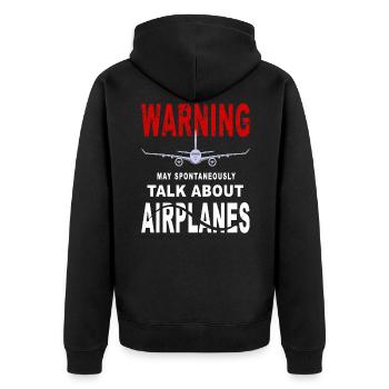 Warning May Start Spontaneously Talk About - Unisex Premium Organic Zip Hoodie - black - Back - Nico (187cm)