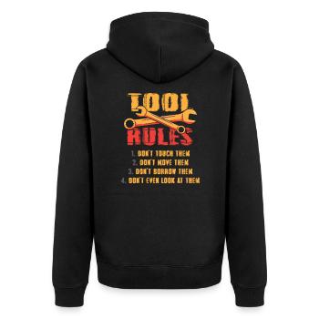 Funny Tools Rules Toolmaker Mechanic - Unisex Premium Bio Zip Hoodie - Schwarz - Hinten - Nico (187cm)