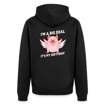 I'm A Big Deal It's My Birthday Funny Birthday Pig - Unisex Premium Organic Zip Hoodie - black - Back - Nico (187cm)
