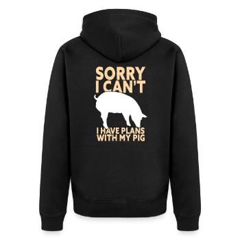 Sorry I Can't I Have Plans With My Pig Funny Pig - Unisex Premium Bio Zip Hoodie - Schwarz - Hinten - Nico (187cm)