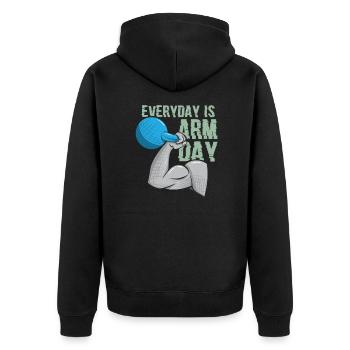 Everyday Is Arm Day Funny Bodybuilding - Unisex Premium Organic Zip Hoodie - black - Back - Nico (187cm)