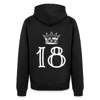 18 Zahl Krone - Unisex Premium Bio Zip Hoodie - Schwarz - Hinten - Nico (187cm)
