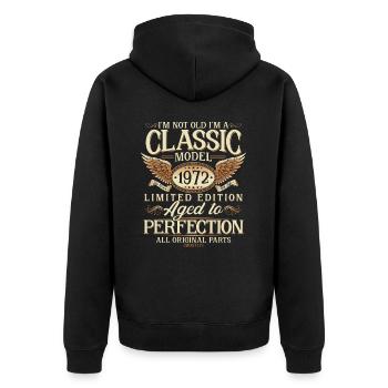 Né en 1972 Vintage Cadeau d’anniversaire - Veste à capuche bio Premium Unisexe - noir - Dos - Nico (187cm)