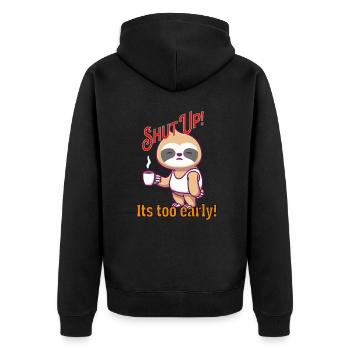 faultier fun motiv - Unisex Premium Bio Zip Hoodie - Schwarz - Hinten - Nico (187cm)