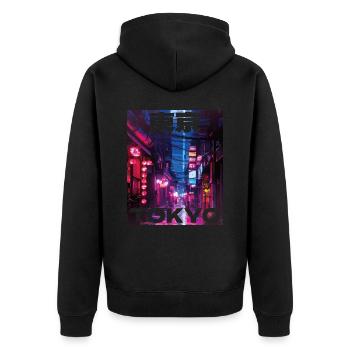 80er Vaporwave Ästhetik Retro Tokio - Unisex Premium Bio Zip Hoodie - Schwarz - Hinten - Nico (187cm)