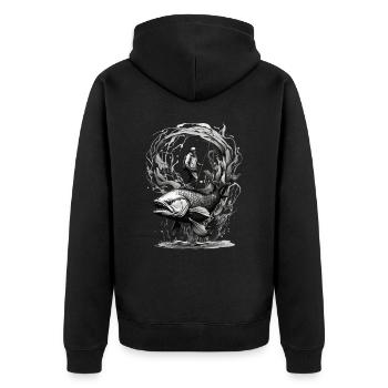 FISCHEN FISCHER ANGLER ANGELN - Unisex Premium Bio Zip Hoodie - Schwarz - Hinten - Nico (187cm)