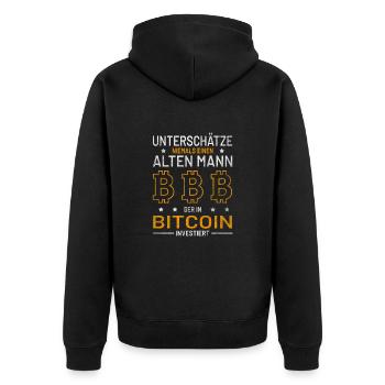 Bitcoin Krypto Blockchain BTC Hodl Coin - Unisex Premium Bio Zip Hoodie - Schwarz - Hinten - Nico (187cm)