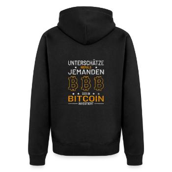 Bitcoin Krypto Blockchain BTC Hodl Coin - Unisex Premium Bio Zip Hoodie - Schwarz - Hinten - Nico (187cm)