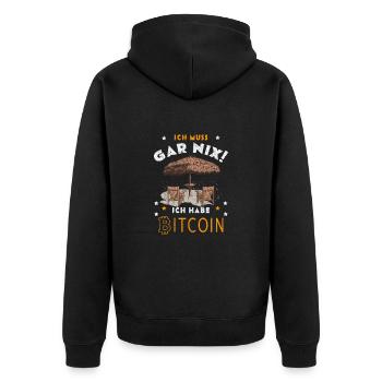 Krypto BTC - Ich muss gar nichts ich habe Bitcoin - Unisex Premium Bio Zip Hoodie - Schwarz - Hinten - Nico (187cm)