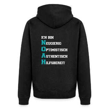 Ich bin Noah - Unisex Premium Bio Zip Hoodie - Schwarz - Hinten - Nico (187cm)