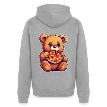 L’ours en peluche adore la pizza - Veste à capuche bio Premium Unisexe - gris chiné - Dos - Nico (187cm)