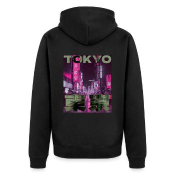 80er Retro Ästhetik Tokio Vaporwave - Unisex Premium Bio Zip Hoodie - Schwarz - Hinten - Nico (187cm)