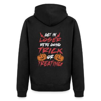 Halloween Trick or Treating - Unisex Premium Organic Zip Hoodie - black - Back - Nico (187cm)