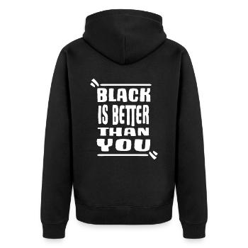 schwar black is better juneteenth black-power - Unisex Premium Bio Zip Hoodie - Schwarz - Hinten - Nico (187cm)