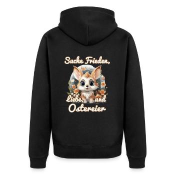 Suche Frieden, Liebe und Ostereier - Unisex Premium Bio Zip Hoodie - Schwarz - Hinten - Nico (187cm)