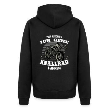 Knallrad fahren. Motorrad fahren. - Unisex Premium Bio Zip Hoodie - Schwarz - Hinten - Nico (187cm)