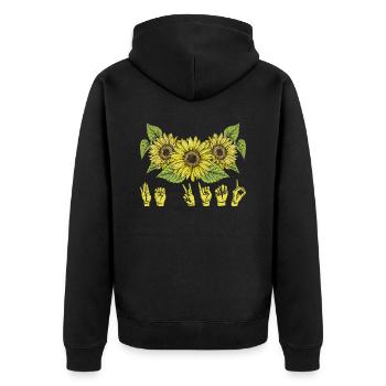 Sign Language Deaf Sunflower Be Kind - Unisex Premium Organic Zip Hoodie - black - Back - Nico (187cm)