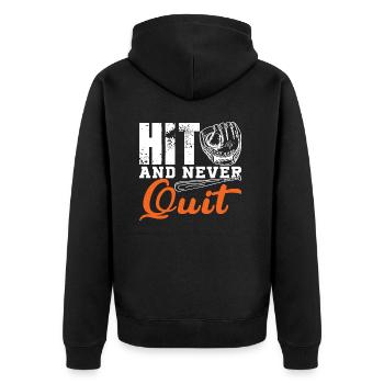hit and never quit - Unisex Premium Organic Zip Hoodie - black - Back - Nico (187cm)