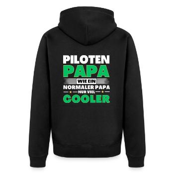Piloten Papa wie ein normaler nur viel cooler - Unisex Premium Bio Zip Hoodie - Schwarz - Hinten - Nico (187cm)
