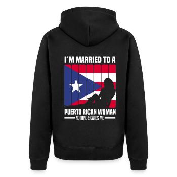Puerto Rico | Puerto Ricaner Flagge Geschenkideen - Unisex Premium Bio Zip Hoodie - Schwarz - Hinten - Nico (187cm)