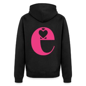 Letter e Initial Letter with Heart - Unisex Premium Organic Zip Hoodie - black - Back - Nico (187cm)