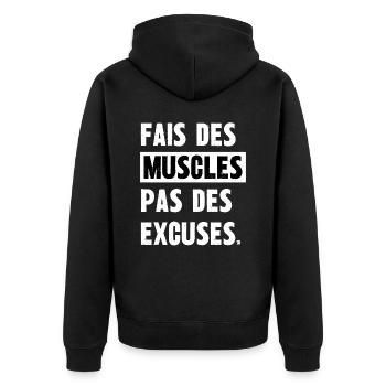fais des muscles pas des excuses - Veste à capuche bio Premium Unisexe - noir - Dos - Nico (187cm)