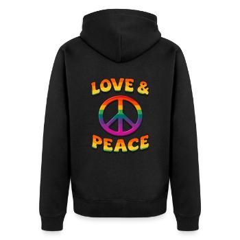 Love & Peace - Unisex Premium Organic Zip Hoodie - black - Back - Nico (187cm)