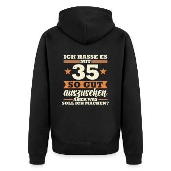 35 Jahre Spruch lustig 35 Geburtstag Geschenk - Unisex Premium Bio Zip Hoodie - Schwarz - Hinten - Nico (187cm)