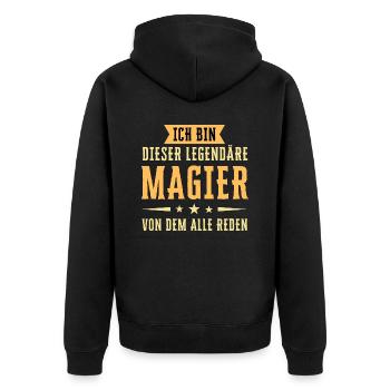 Ich bin dieser legendäre Magier - Unisex Premium Bio Zip Hoodie - Schwarz - Hinten - Nico (187cm)
