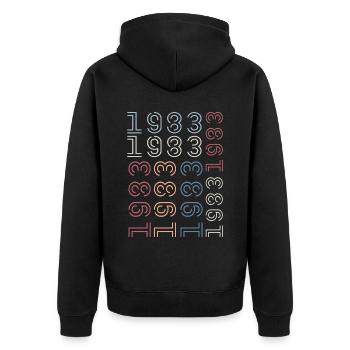 Jahrgang 1983 Geburtstagsgeschenk 1983 Retro 1983 - Unisex Premium Bio Zip Hoodie - Schwarz - Hinten - Nico (187cm)