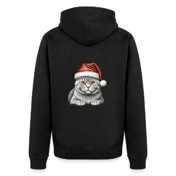 Amerikanisch Kurzhaar Weihnachtskatze - Unisex Premium Bio Zip Hoodie - Schwarz - Hinten - Nico (187cm)
