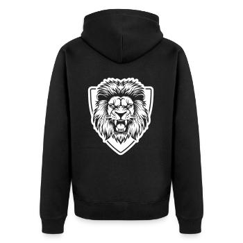 Löwe Schild Kopf Motivation - Unisex Premium Bio Zip Hoodie - Schwarz - Hinten - Nico (187cm)