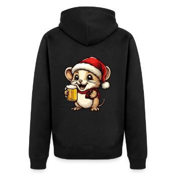 Maus Weihnachten Bier Lustig - Unisex Premium Bio Zip Hoodie - Schwarz - Hinten - Nico (187cm)