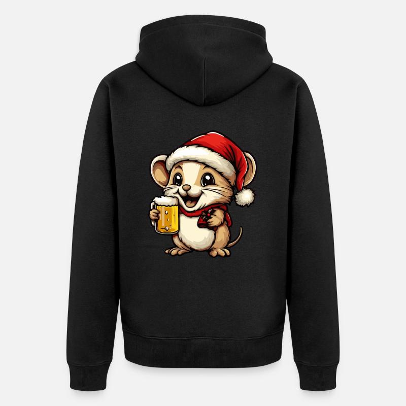 Souris Bière de Noël Drôle - Veste à capuche bio Premium Unisexe - noir