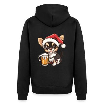 Chihuahua Hund Weihnachten Bier Lustig - Unisex Premium Bio Zip Hoodie - Schwarz - Hinten - Nico (187cm)