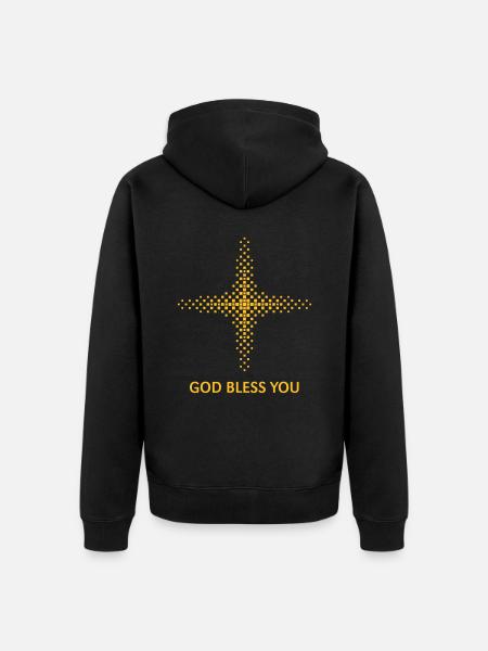 Que Dieu vous bénisse (Religion / Croix / Carrés / Or) - Veste à capuche bio Premium Unisexe - noir
