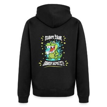 Krokodil Zahn Hygiene - Unisex Premium Bio Zip Hoodie - Schwarz - Hinten - Nico (187cm)