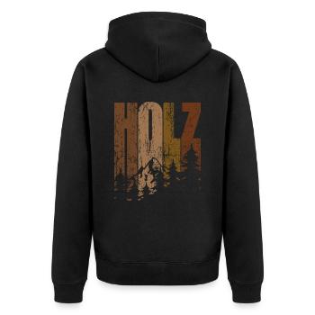 Holz - Wald - Brennholz - Schreiner - Unisex Premium Bio Zip Hoodie - Schwarz - Hinten - Nico (187cm)